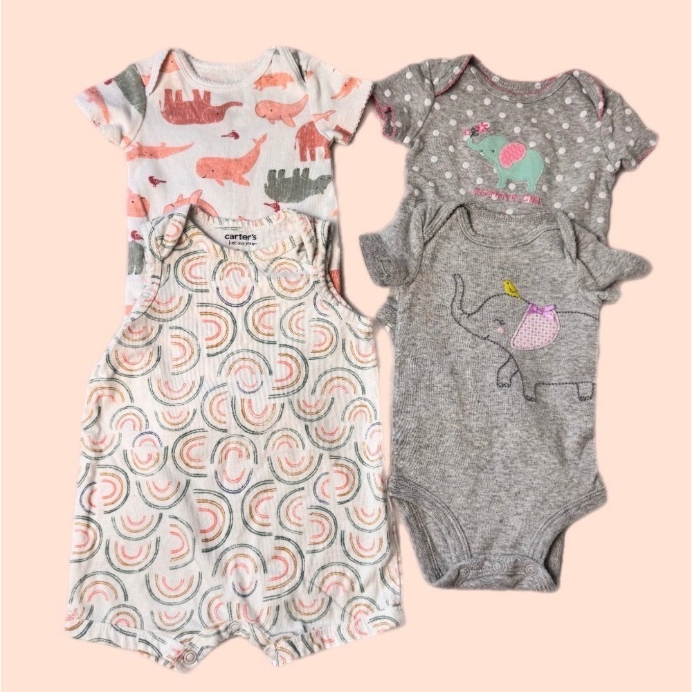Carter's Bodysuit Romper Set Kids NB-3M Gray Rainbow Animal Cotton 4pc Bundle